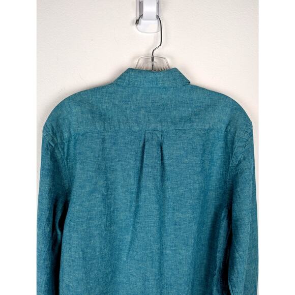 Old navy slim Sz M Teal green mens Linen shirt GUC Chest 41"CB length31"Sleev26" - Picture 2 of 7